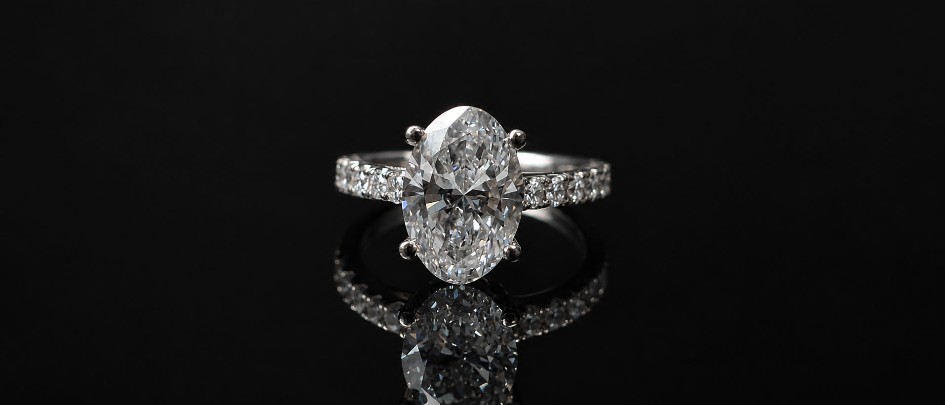 Oval Solitaire, Yellow Gold Pavé