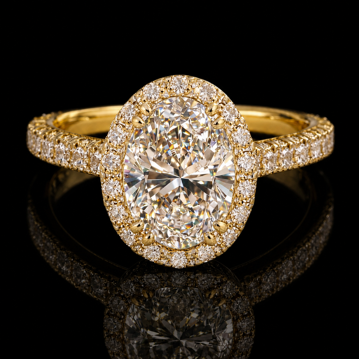 Oval Halo, Yellow Gold